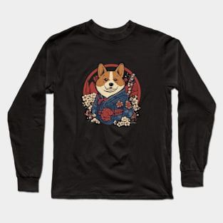 Chubby Corgi Samurai Long Sleeve T-Shirt